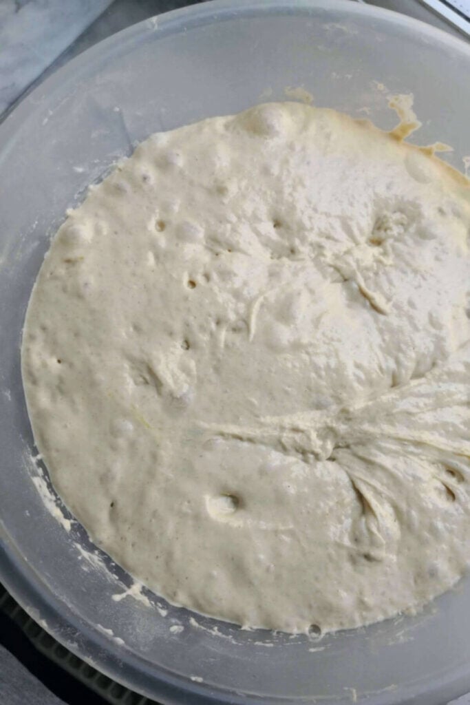 Bubble dough in a clear mixing bowl.