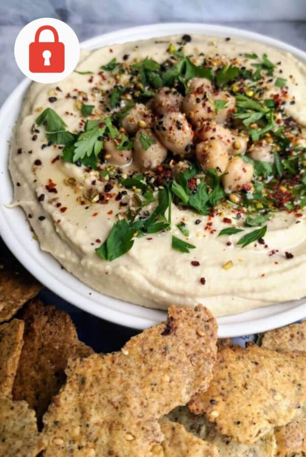 Sourdough crackers with hummus.