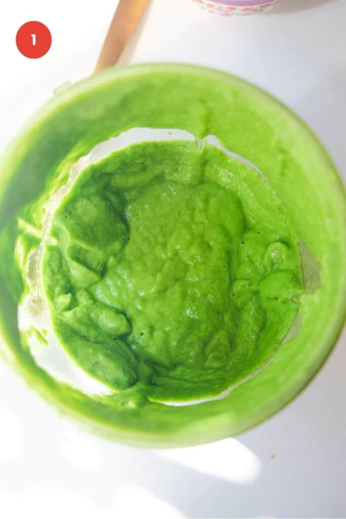 Green goddess dressing in a blender.