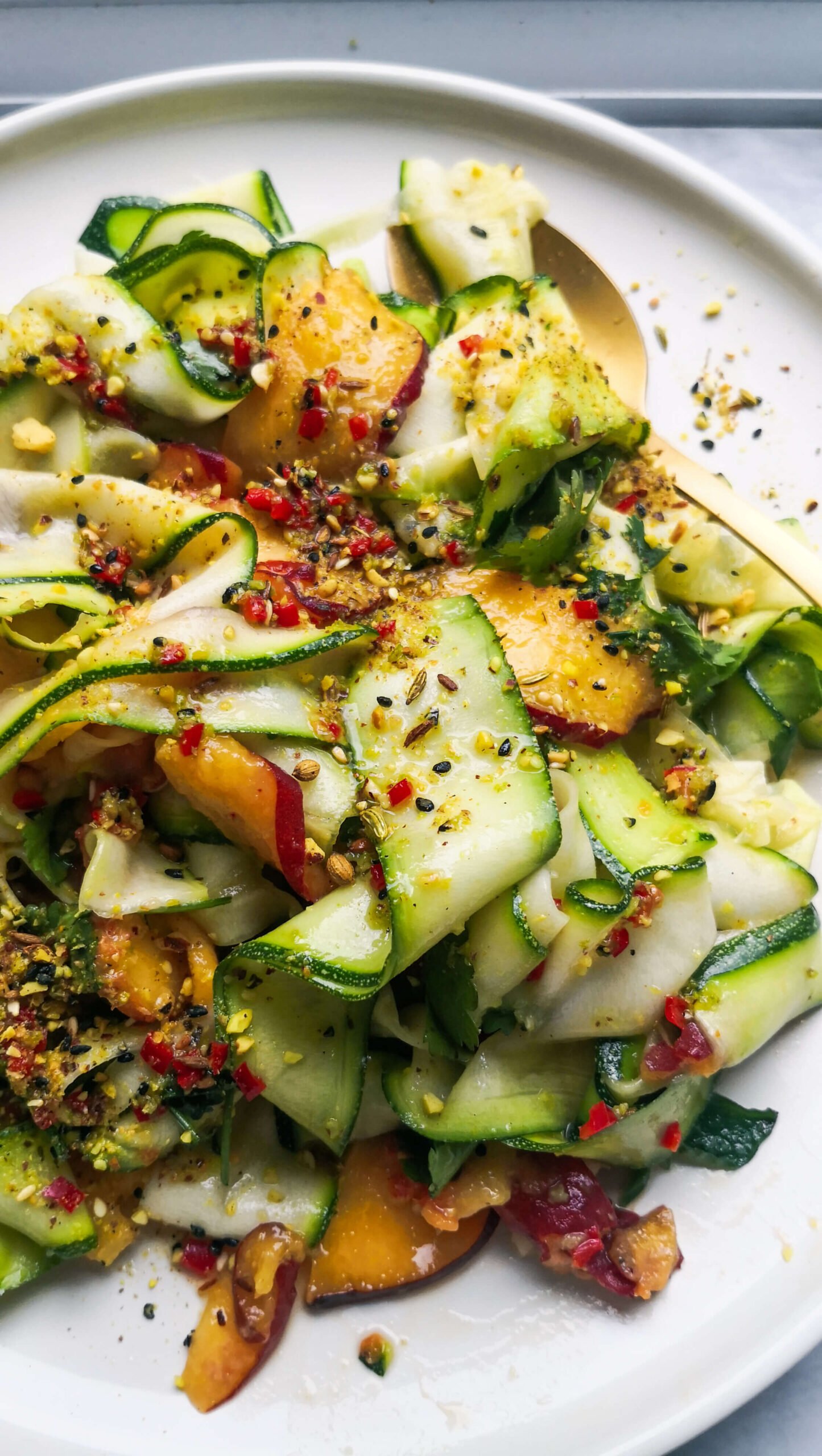 Raw Courgette and Peach Salad with Lime Salsa Dished by Kate