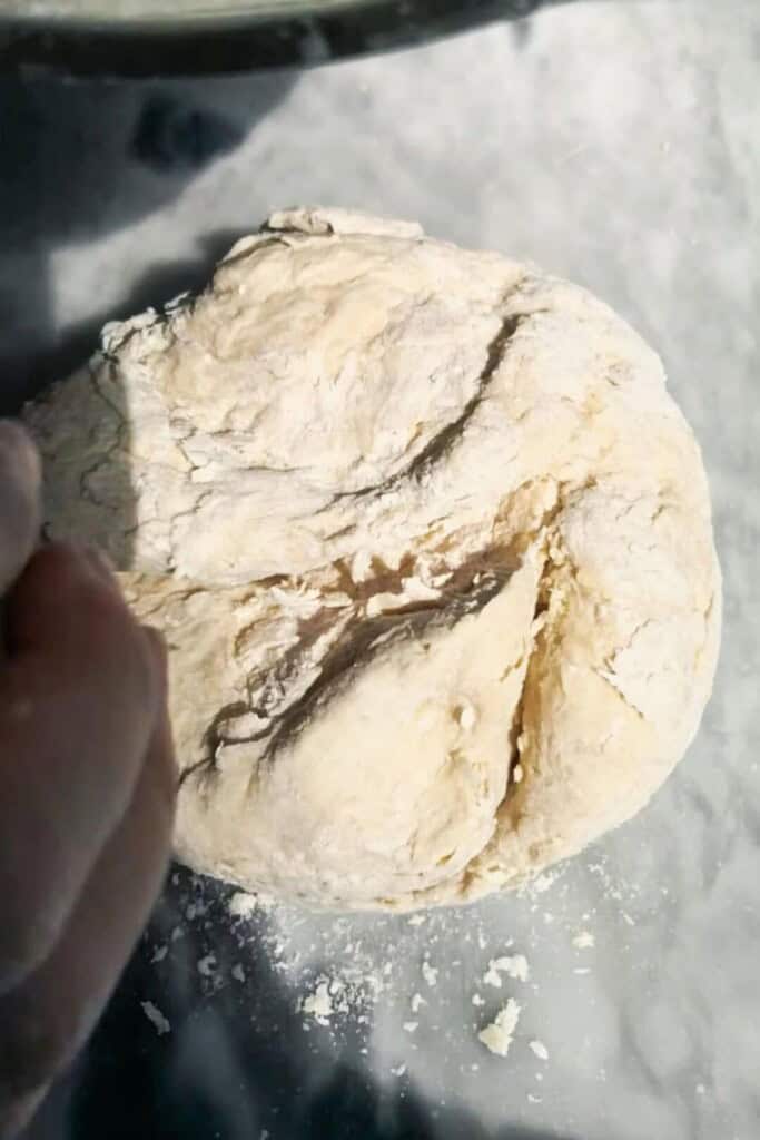 Dough on bench.