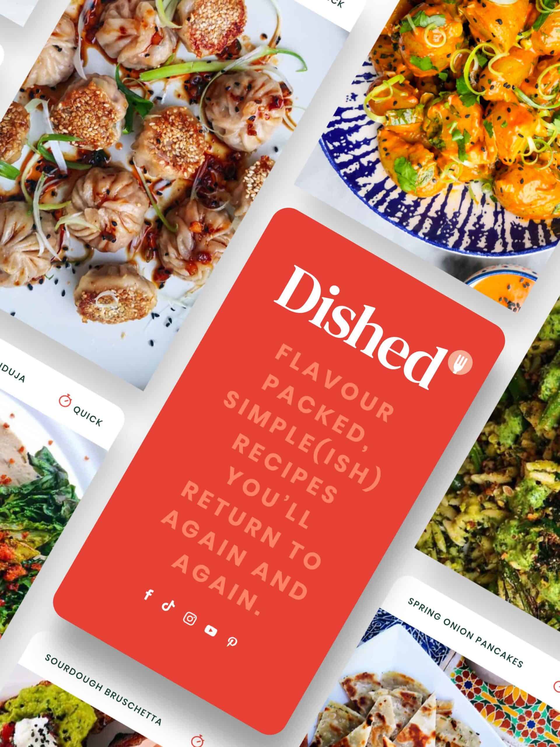 Dished By Kate image tile graphic with photos of different colourful plates of food.