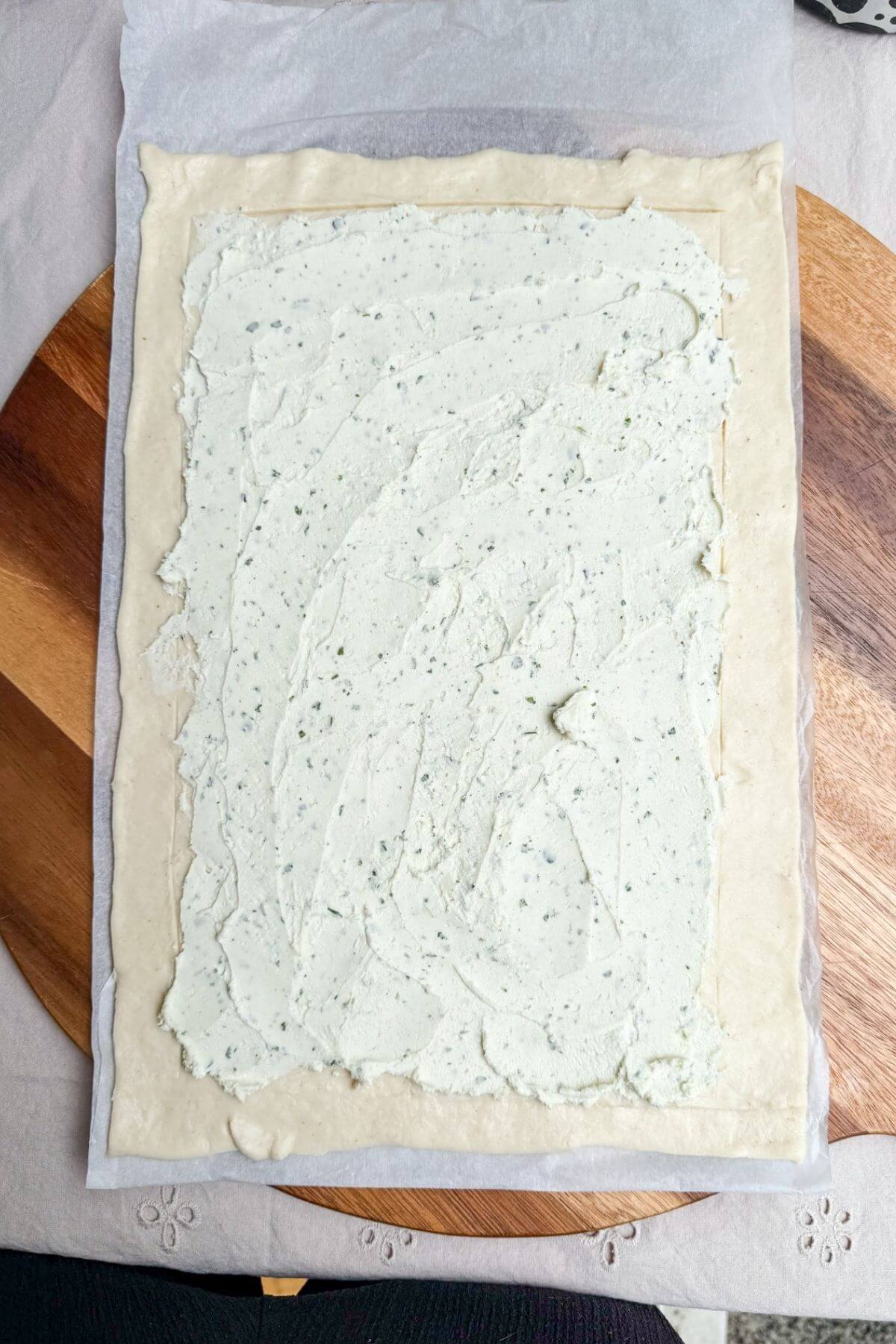 Boursin spread on puff pastry.