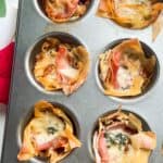 Baked blue cheese, prosciutto, sweet chilli bites in a mini muffin tin.