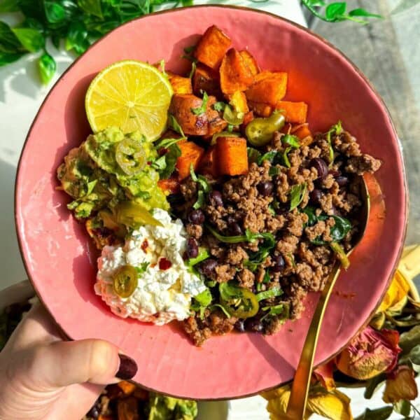 Holding viral cottage cheese beef bowl.
