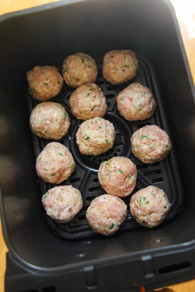 Chicken Caesar meatballs in air fryer.