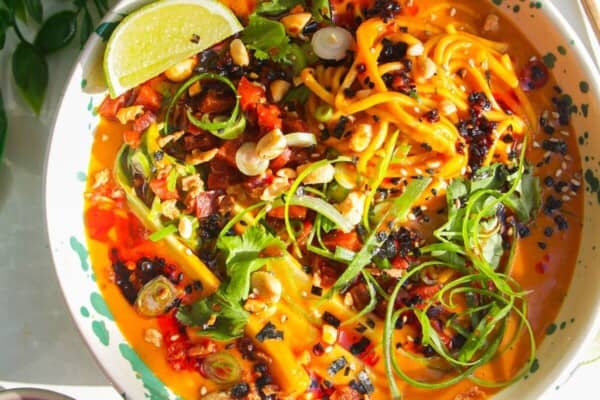 Butternut squash noodles in a bowl.