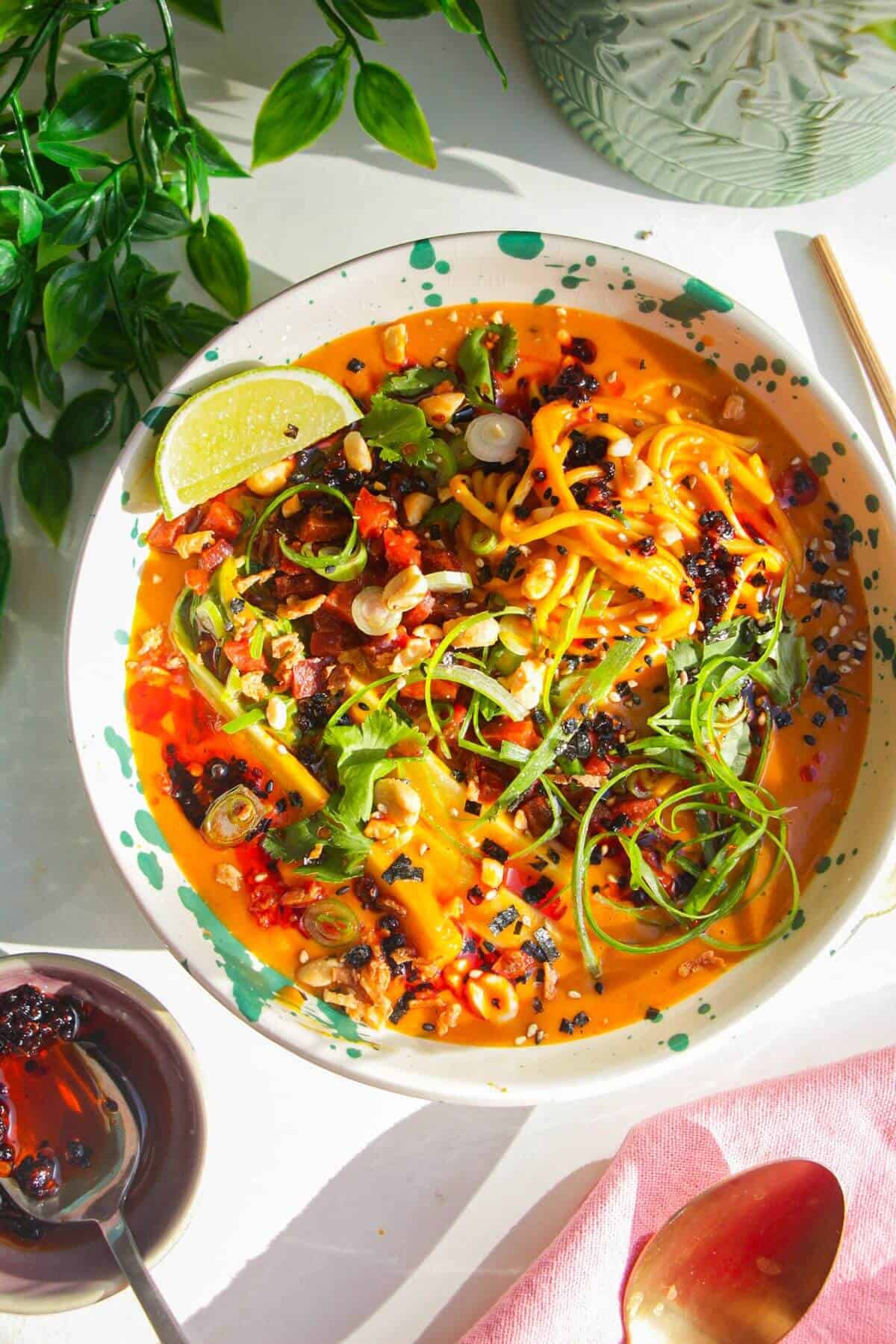 Butternut squash noodles in a bowl.
