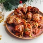 Plate of brie, prosciutto bombs.