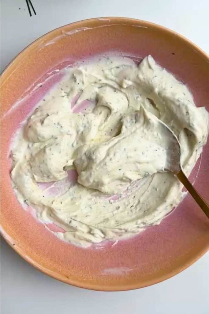 Whipped Boursin in a bowl.
